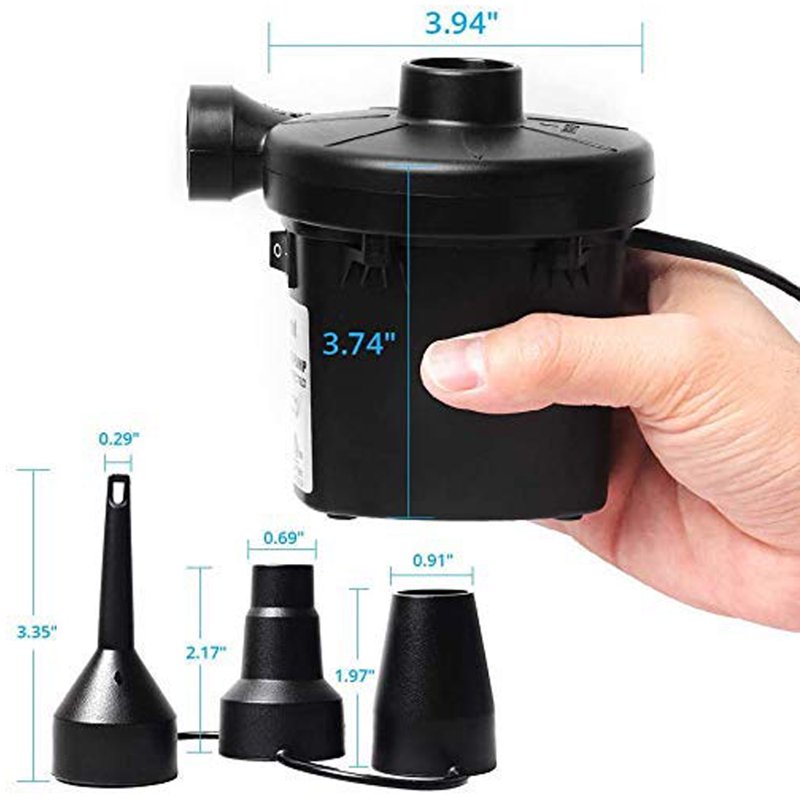 Electric Inflatable Pump for Air Mattresses, Pool Floats & Inflatables - Portable with 3 Nozzles