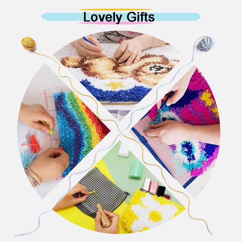 Latch Hook Cushion Kit for Adults and Beginners - Mushroom & Flower Designs, 17x17 Inch - DIY Home Decor