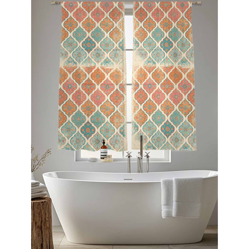 Boho Sheer Curtains Set - 2 Panels with Rod Pocket for Bedroom & Living Room