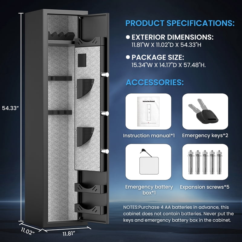 Digital Fireproof Gun Safe for Home Storage with Adjustable Racks & LED Light