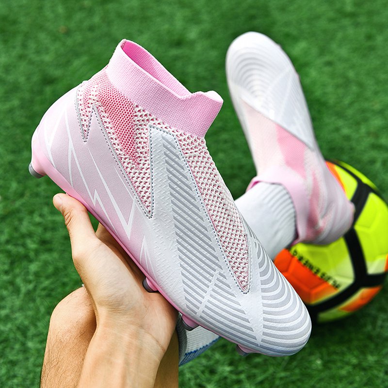 Laceless Men’s Soccer Cleats - Pink Football Shoes for Teen & Adult (41)