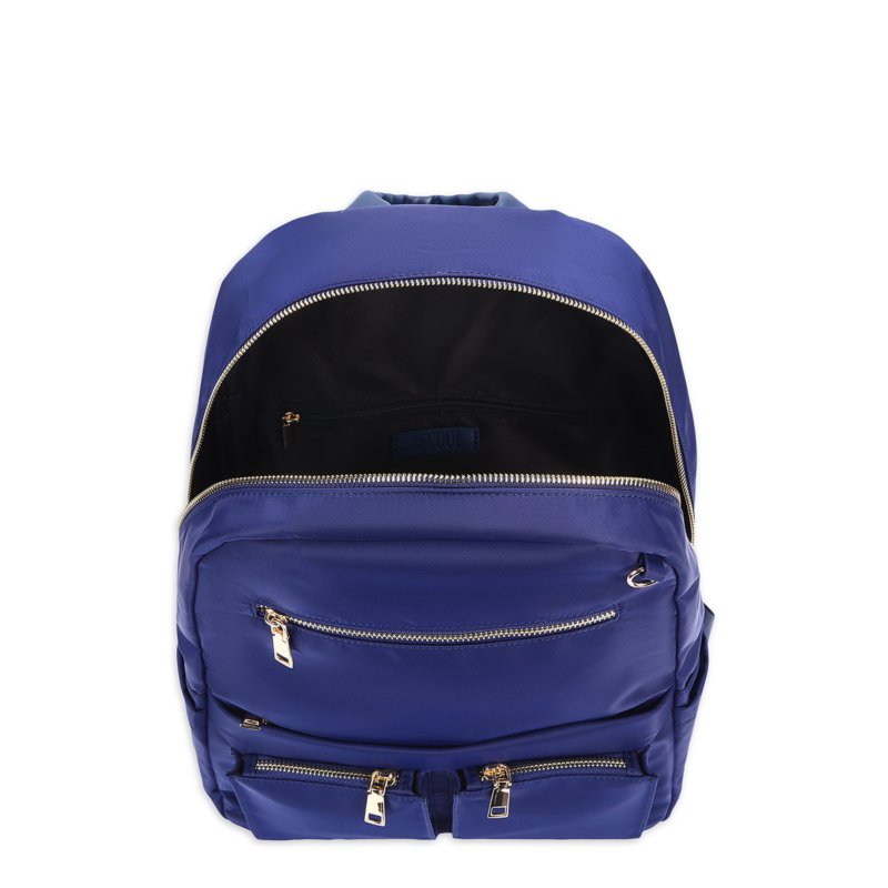 Navy Nylon Dome Backpack with Front Pockets - Medium Size, Adjustable Straps