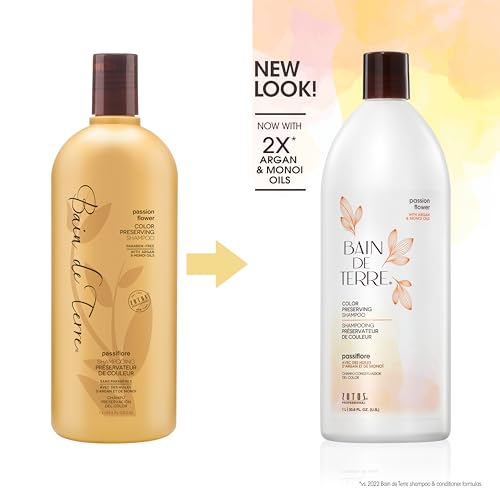 Bain de Terre Passion Flower Color Preserving Shampoo, for Vibrant Color & Protection from Fading, with Argan & Monoi Oils, Paraben-free, Vegan