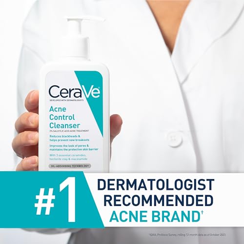 CeraVe Acne Control Cleanser, 2% Salicylic Acid Treatment Formulated With Niacinamide + Ceramides + Oil Absorbing Clay, Gentle Face Wash Helps Clear & Prevent Acne, Fragrance Free, 16 Ounce