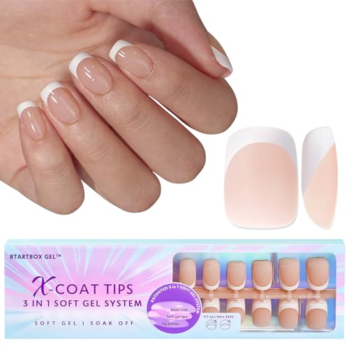BTArtboxnails Soft Gel Nail Tips Builder Gel - Extra Short Square French Tip Press on Nails XCOATTIPS 15ML
