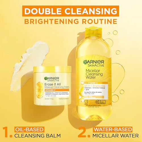 Garnier Erase It All Makeup Cleansing Balm with Vitamin C, Brightening Facial Cleanser and Makeup Remover, 4.2 Oz