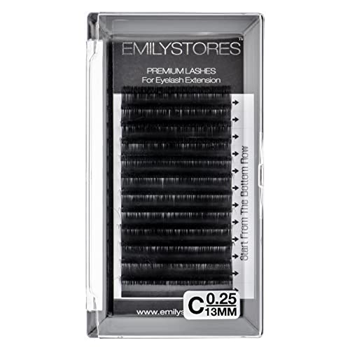 Eyelash Extensions 0.25mm Thickness C Curl 13mm Length For Lash Extensions Volume Individual Semi-Dull Black Eyelashes(0.25,C,13mm)