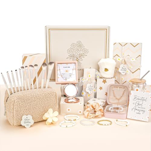 Set of 9 Individually Wrapped Teen Girl Gifts Trendy Stuff, Cute & Practical, Christmas/Birthday Gift for Granddaughter Daughter Niece Ages 8-16, with Empowering Tasks(White)