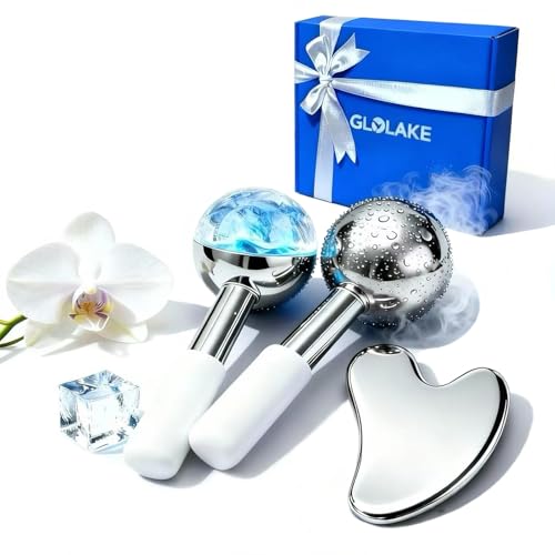 Ice Roller for Face &Gua Sha Facial Tools, Stainless Steel Ice Roller for Depuffing, Lymphatic Drainage, Fine Lines&Collagen Boost on Face&Body, Valentines Day Gifts for Her/Him, at Home Spa