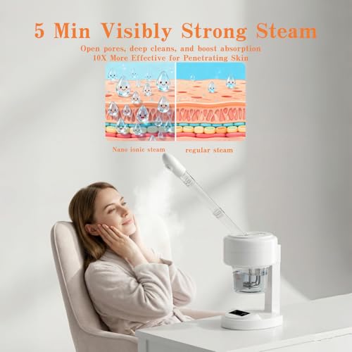 Facial Steamer Nano Ionic Face Steamer, 360 ¡Æ Rotating Portable Spray, Professional Face Steamer for Facial Deep Cleaning, Facial Steamers Home Facial Spa or Vaporizador Facial.(White)