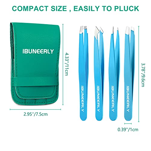 Eyebrows Tweezers Set, 4Pcs Stainless Steel Tweezers for Women with Travel Case, Great Precision for Ingrown Hair, Facial Hair and Splinter Removal