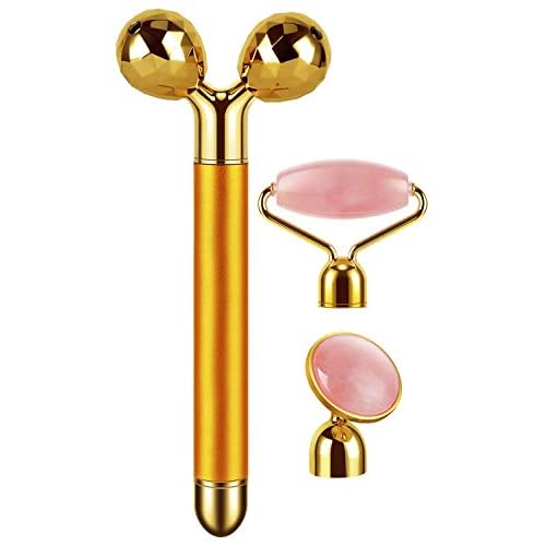 3-IN-1 Electric Jade Roller 3D Roller Facial Roller & Face Massager,Gold