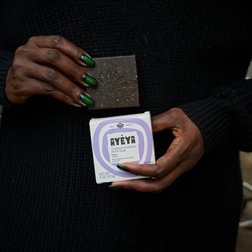 AY?YA African Black Soap Bar ? Peace ? Lavender ? Calming Raw African Black Soap for Face & Body ? Natural Bar for Acne, Dark Spots & Sensitive Skin