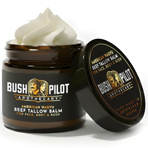 Bush Pilot Wagyu Beef Tallow Balm for Face, Body and Bush - Handmade in Alaska USA, Small Batch Moisturizer with Honey, Beeswax, Shea Butter - Non-Greasy, Fast Absorbing for Men & Women