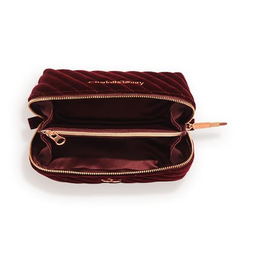 Charlotte Tilbury Travel Makeup Bag of My Dreams - Quilted Velvet Skincare, Fragrance & Cosmetic Organizer with 5 Compartments, Zip Pocket & Top Handle - Iconic Night Crimson Toiletry Bag