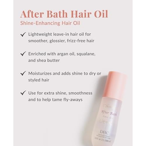 DHC After Bath Hair Oil, Shine-Enhancing Hair Oil, Lightweight, Leave-In Oil, Smoothing, Frizz-free, Ideal for All Hair Types, 3.3 fl. oz.
