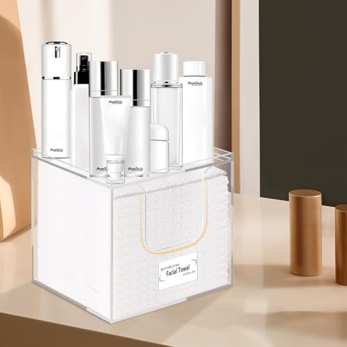 AmasSmile Facial Towel Holder ? Disposable Face Towel Acrylic Storage Box for Bathroom, Clean Skin Club Box with Non-Slip Pads, Holds XL Clean Towels (Excluding Facial Towels)