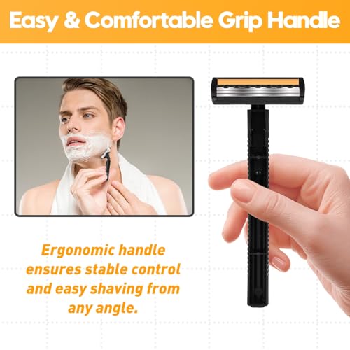 3-Blade Disposable Razors for Men & Women ? 100 Pack Bulk Stainless Steel Shavers with Lubricating Strip & Safety Cap, Non-Slip Handle for Sensitive Skin, Travel, Hotel, Charity (Black)