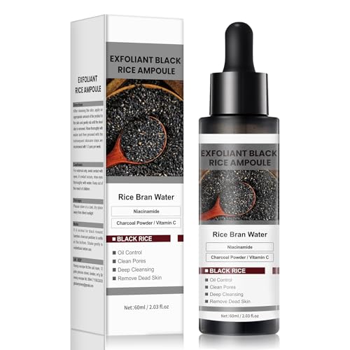 Black Rice Face Exfoliator, Gentle Daily Exfoliating Ampoule with Rice Bran Water & Vitamin C, Pore Cleansing & Oil Control Facial Treatment for Smooth, Refreshed Skin, 2.03 fl oz