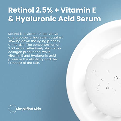 Simplified Skin Retinol Serum for Face ? 2.5% Retinol with Hyaluronic Acid ? for Acne Marks, Smoothing Fine Lines & Wrinkles ? Day & Night Anti-Aging Serum ? 2 Fl Oz