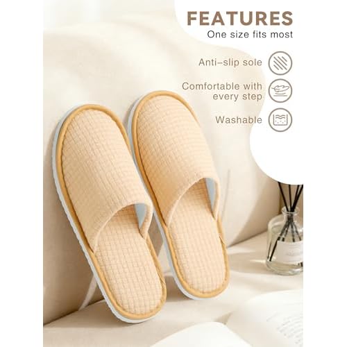 12 Pair House Disposable Slippers for Guests Spa Hotel Slippers for Travel Washable Reusable Non Slip Closed Toe for Shoeless Home Indoor Wedding Party