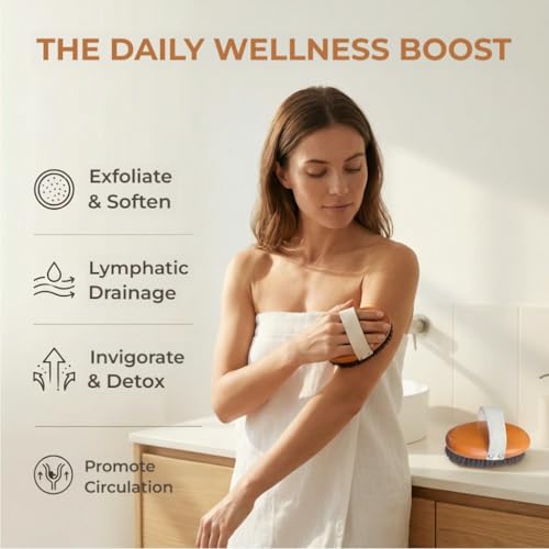 Ionic Copper Dry Brushing Body Brush for Lymphatic Drainage,Exfoliating Body Dry Brush for Radiant Skin,Dry Skin Brush for Cellulite,Blood Circulation Improvement,Reduce Stress