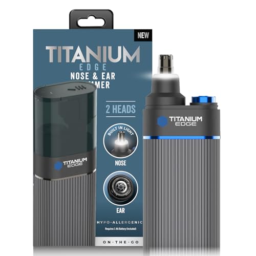 Microtouch Titanium Edge Ear & Nose Trimmer ? Dual Rotary Blade Heads with Light ? Water Resistant ? Travel Friendly ? Durable Design ? Titanium Coated Blades for Precise, Comfortable Grooming
