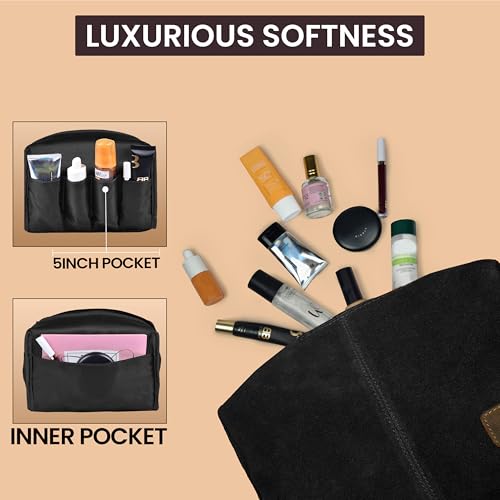 LEATHER VILLAGE Premium Leather Travel Toiletry Bag for Men & Women - Dopp Kit for Shaving & Bathroom Organizer for Travel & Daily Use - Black