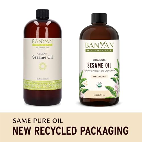Banyan Botanicals Organic Unrefined Sesame Oil ? Rich & Warming Ayurvedic Massage Oil for Body & Scalp ? Traditional Abhyanga Oil for Deep Tissue Grounding & Recovery ? 34 oz ? USDA Organic
