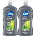 Dial Men 3 in 1 Body, Hair and Face Wash, Recharge, 32 Fl Oz, Cedar Leaf Scent, Cleanses Deep + Gentle on Skin with Clean Rinse Technology (Pack of 2)