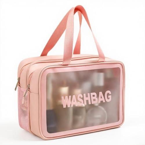 Travel Toiletry Bag for Women and Men, Matte Translucent Toiletry Waterproof Toiletry Bag, Makeup Cosmetic Organizer Bag for Travel Toiletries Accessories Pink