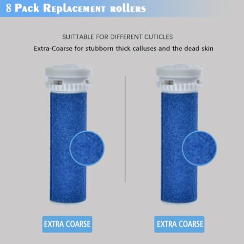8 Pack Blue Replacement Roller Compatible with Scholl Express Pedi Foot Smoother-Extra Coarse