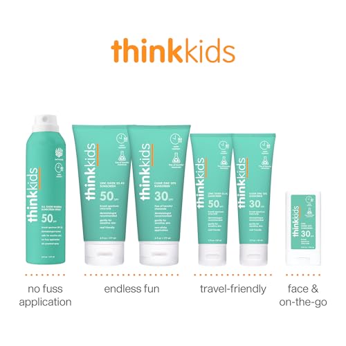 Thinkkids SPF 30 Mineral Sunscreen, Clear Zinc Oxide, 3 fl oz ? Natural, Water Resistant, Kids & Toddler Sun Protection, Reef Safe