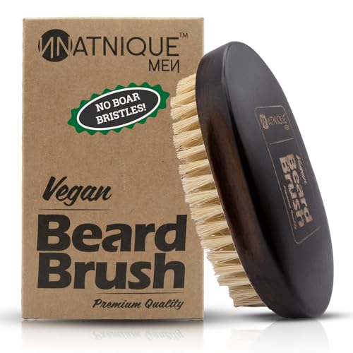 Natnique Vegan Beard Brush for Men, 100% Sisal Plant Bristles, Ergonomic Design with Natural Beachwood Handle - Men's Beard & Mustache Brush ? 100% Natural, Non-Synthetic, Cruelty Free