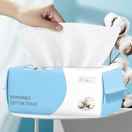 100 Count Disposable Face Towel, Biodegradable Cotton Facial Dry Wipes, Super Soft & Thick Face Cloth, Lint-Free Face Towelettes for Sensitive Skincare, Makeup Remover Dry Wipes, Facial Cleansing