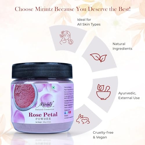 100% Natural Dried Rose Petals Powder (100 gms) | Best for DIY Face Masks Skincare Peel Off | Ayurvedic Skin Care Glow Recipe | Real Rose Petals Powder Brightening Face Mask