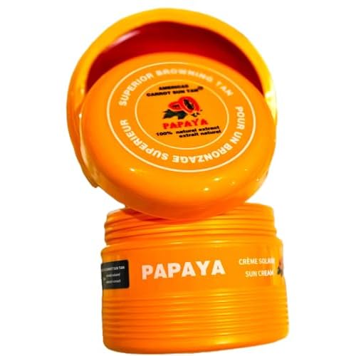 Papaya - Natural Tanning Cream - Fast Tanning Enhancer with Carrot & Henna for Beach & Sun Bed - Deep Golden Tan, Moisturizing Browning SPF 0