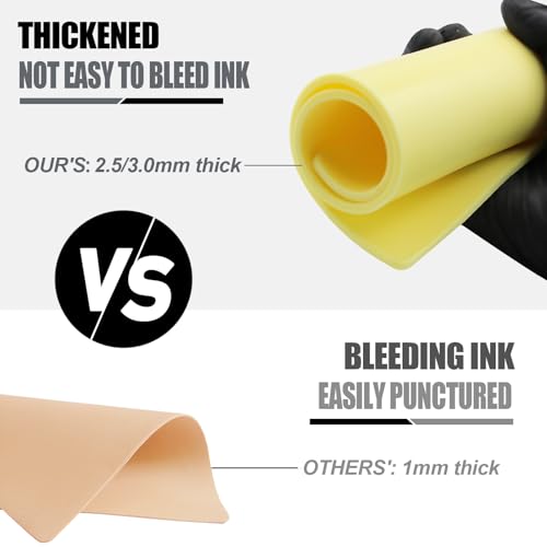 Tattoo Practice Skins Mixed 6Pcs - Autdor 2.5mm & 3mm Realistic Fake Skin Sheets Includes 3x 12*8in and 3x 8*6in for Reusable Double Sided Large Tattoo Skin for Beginners Pro Artists Tattoos Training