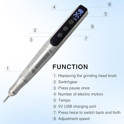 Cordless Nail Drill Set, Rechargeable & Adjustable Speeds Nail Drill Machine, Portable Nail File for Acrylic Gel Dip Powder Nails, Manicure Pedicure Tools Polishing Set for Beginner Silver