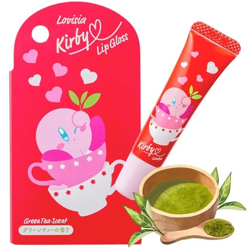 Kirby Cute Lip Gloss for Girls, Small Lip Gloss for Women with Tea Tree, Rose, Camellia Extract & Vitamin E, Matcha Natural Lip Gloss Oil & Lip Moisturizer Made in Japan, GREEN TEA