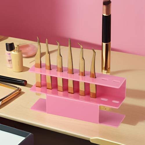 8 Holes Acrylic Tweezers Holder, Tweezers Stand Display Organizer for Eyelash Extension Supplies (Pink 8 Holes)