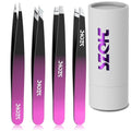 Professional Tweezers Set for Eyebrows ? 4PC Precision Stainless Steel Tweezers Kit with Slant, Pointed & Flat Tips ? Eyebrow Hair Removal Tool for Women & Men ? Eco-Friendly Paper Tube Packaging