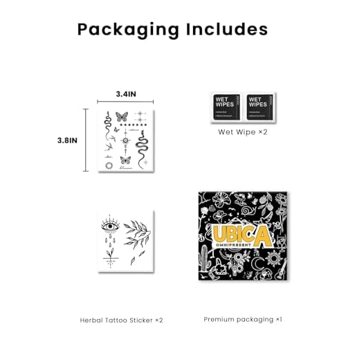 Semi Permanent Tattoos, 2 Sheets Realistic Small Temporary Fake Tattoo for Women Fingers Hand Calf, Waterproof No Reflective, Lasts 1-2 Weeks (Evil Eye Leaf Snake Butterfly Star Mix)