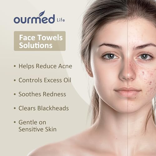 Ourmed Life Face Towels, Disposable Biodegradable Facial Towels for Sensitive Skin, Lint- free Facial Wipes for Washing Face, Skincare and Makeup Remover, Dry Wipes, 10"¡¿7.9" Extra Large, 60 Count