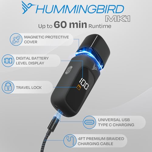 HUMMINGBIRD MK1 Compact Trimmer ? Portable Electric Beard & Body Hair Trimmer for Men, Cordless USB-C Rechargeable, Face & Body Groomer, Travel Shaver, Travel Pouch, Great Gifts for Men, Dad, Husband