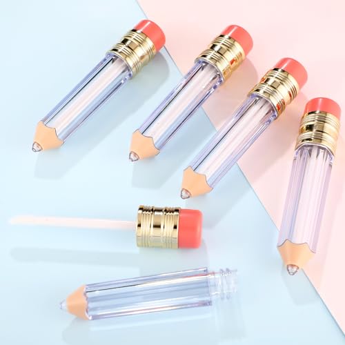 Blulu 24 Pcs 5 ml Empty Pencil Lip Gloss Tubes Bulk, Pencil Shaped Lip Gloss Containers Clear Mini Refillable Lips Balm Tubes DIY Cute Teacher Appreciation Week Gift Teachers' Day Gift for Women