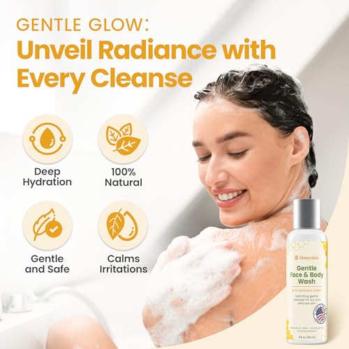 Honeyskin Face and Body Wash Moisturizer for Acne and Sensitive Skin Body Wash with Manuka Honey - Hydrating Facial Cleanser for Dry and Sensitive Skin and Anti-Aging Skincare for Men and Women (4oz)