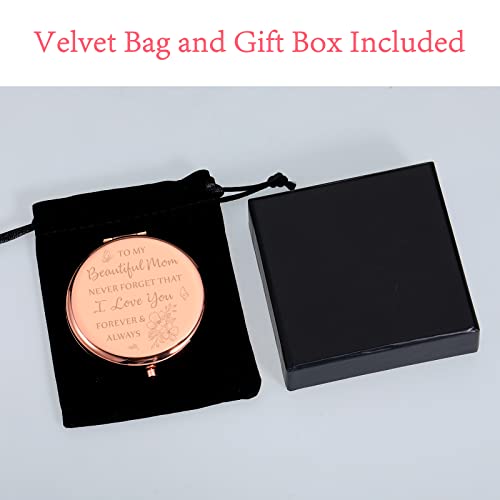 GGOJAGSTMom Valentines Mirror for Women Mom from Daughter Mother's Day Birthday for Mommy Kids Beautiful Mirror Gift for Mother Compact Mirror Gifts for Mom Rose Gold Engraved Makeup Mirror
