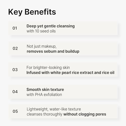 Rice Pore Care PHA Blackhead Remover Cleansing Oil - Makeup & Blackhead Remover, Pore Care with PHA & 10 Seed Oils, Lightweight Pore Cleanser, for Normal & Oily Skin 5.07fl.oz(150ml)