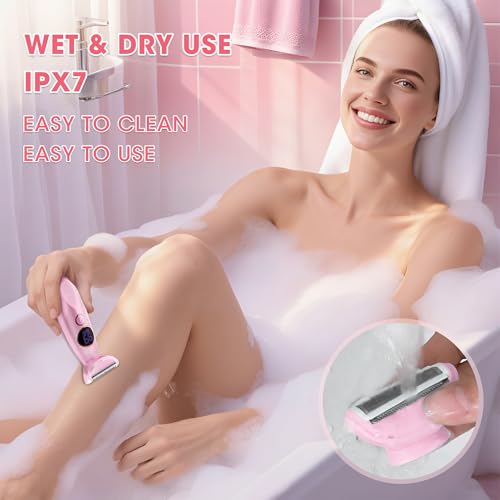 Karrte 5-in-1 Electric Razor for Women's Pubic Hair, Painless Body Shaver and Facial Epilator, Hair Removal for Face, Bikini Trimmer for Women's Private Area Pink
